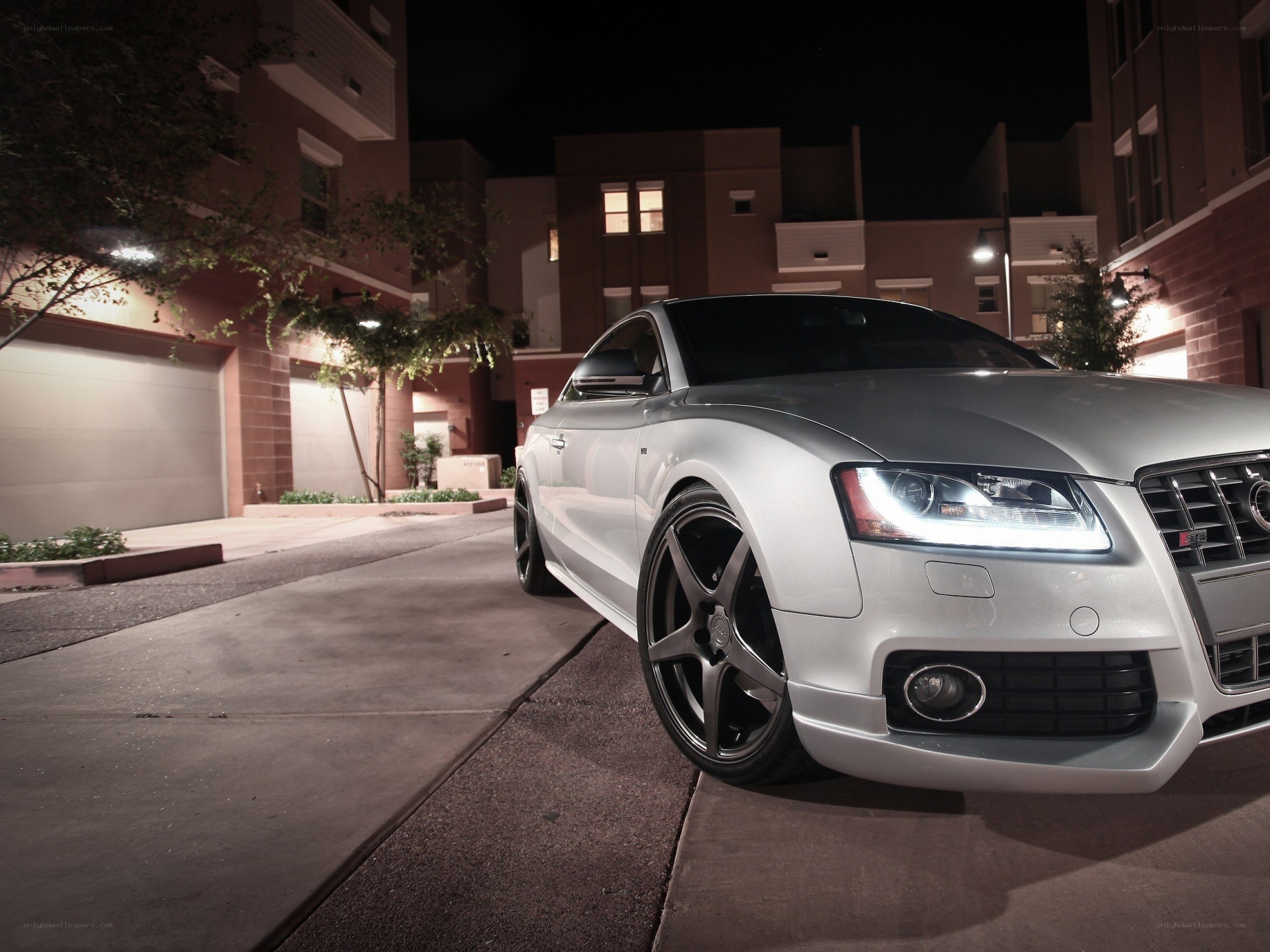 silver audi at night