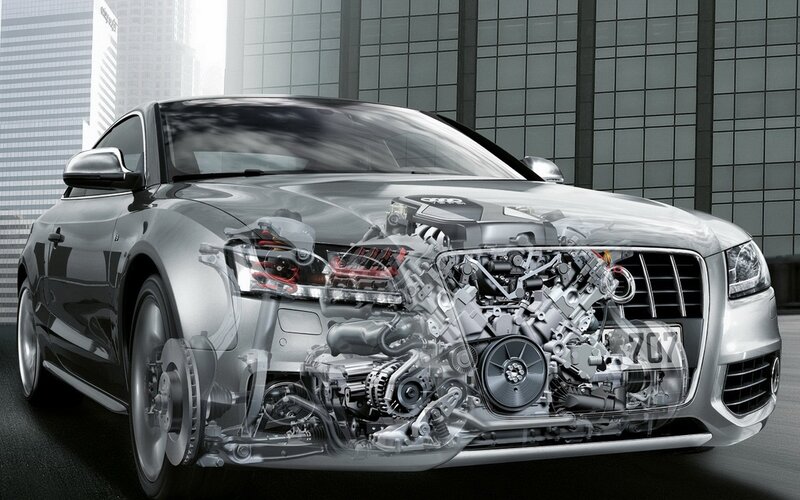 Silver Audi Car — Gray, Dramatic, Illustration, Engine