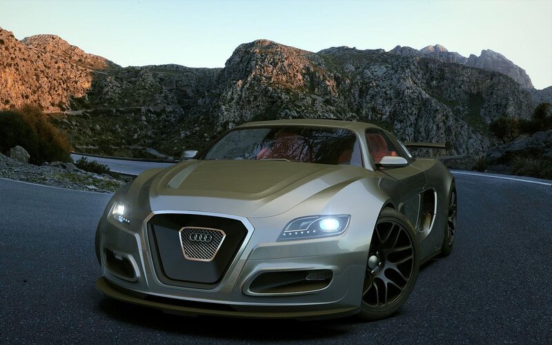 Silver Audi Concept Car — Dramatic, Sunset
