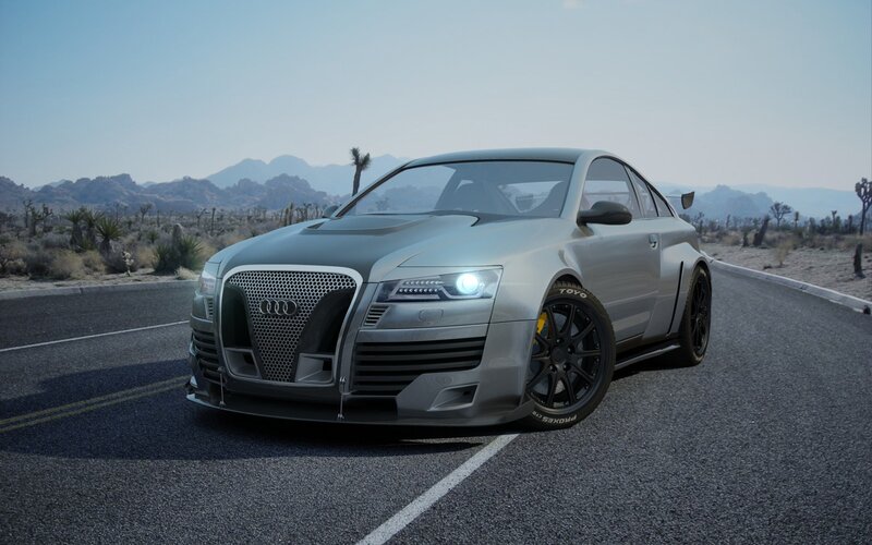 silver audi on desert road