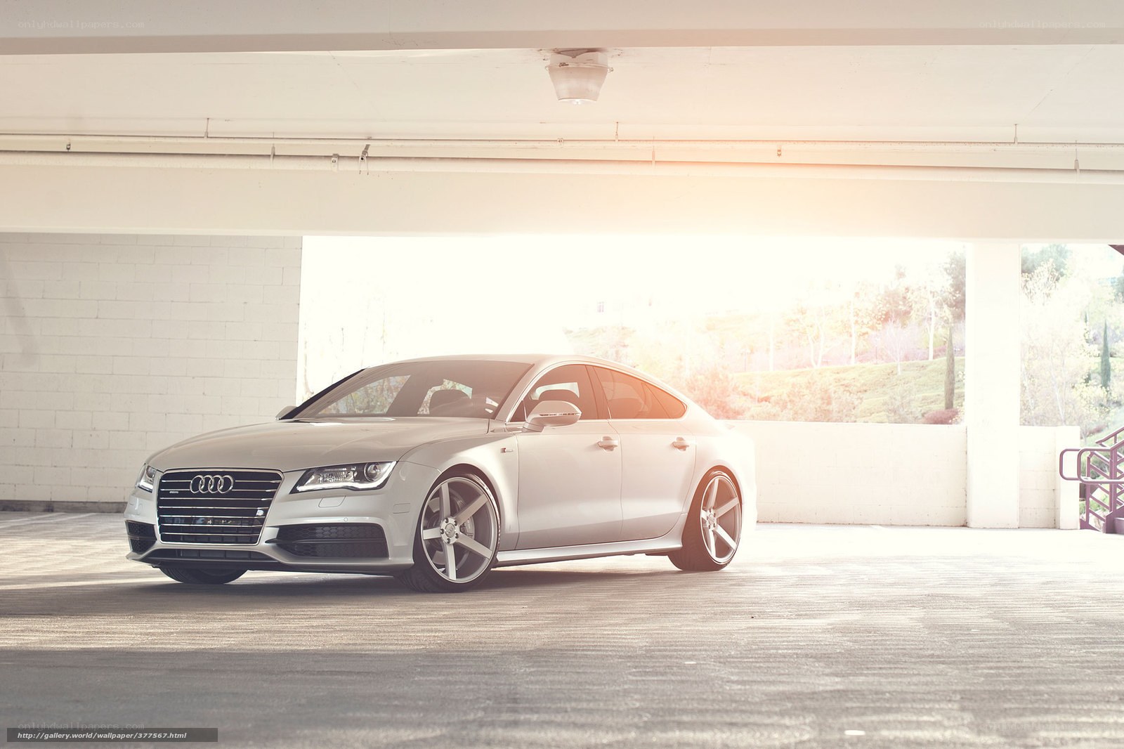Silver Audi parked in garage