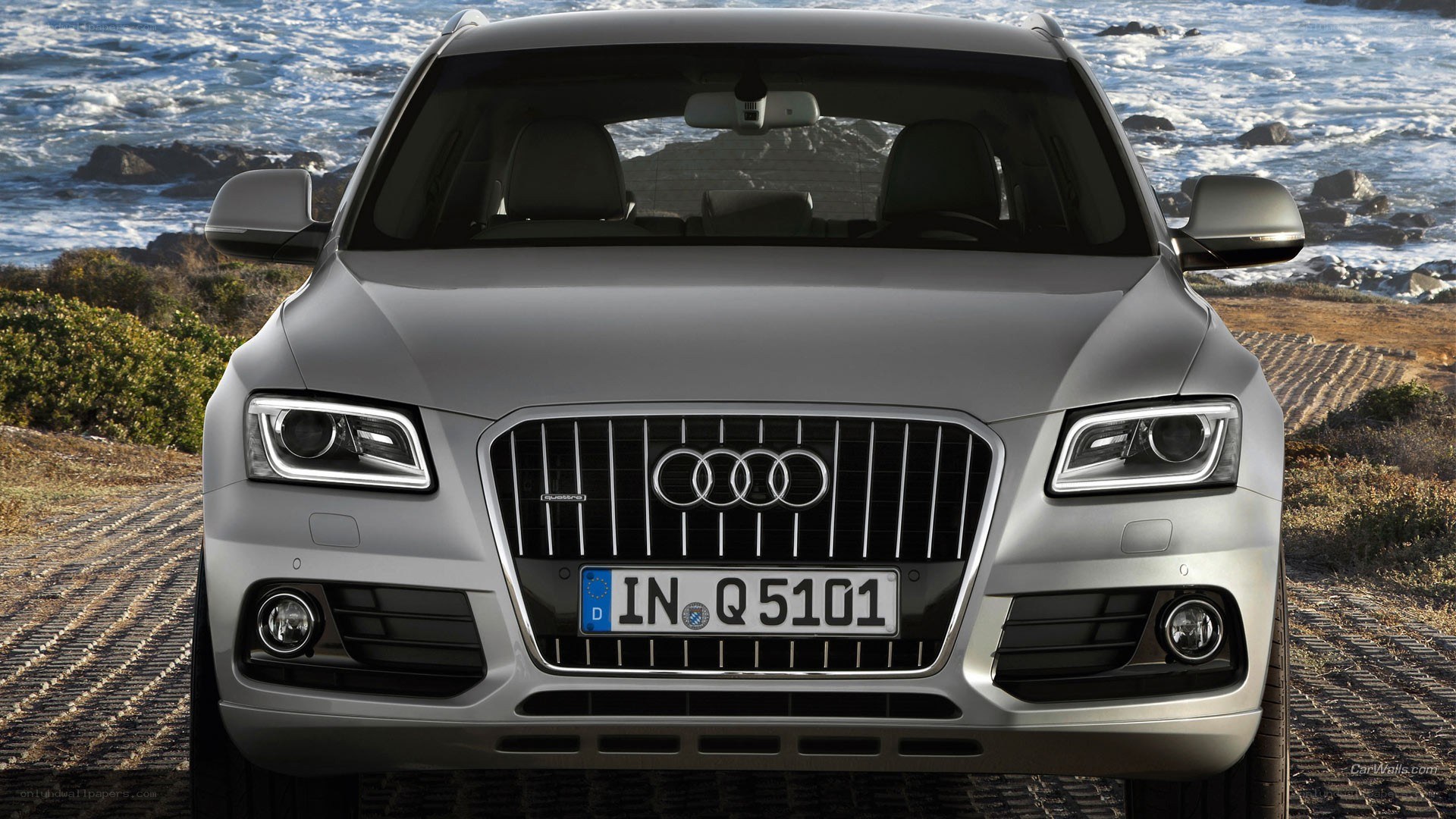Silver Audi Q5 by the coast