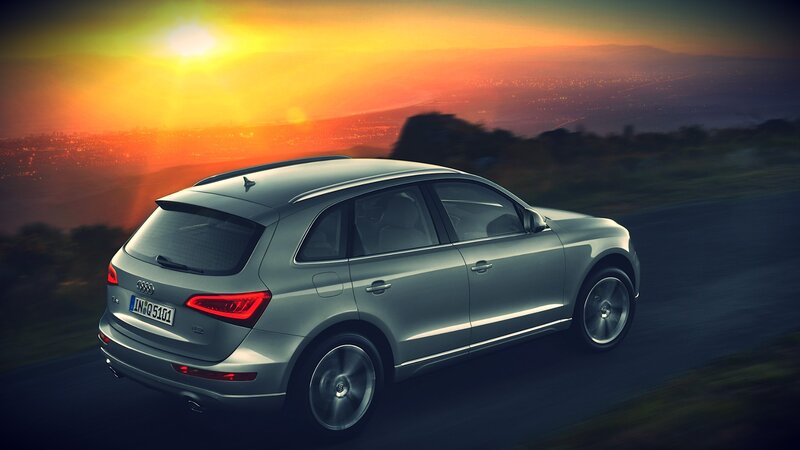 Silver Audi Q5 — Dramatic, Sunset