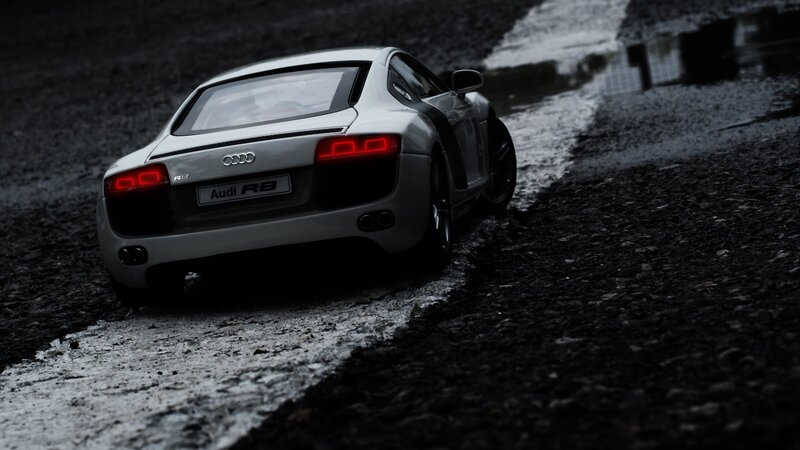 Silver Audi R8 Car — Gray, Dramatic