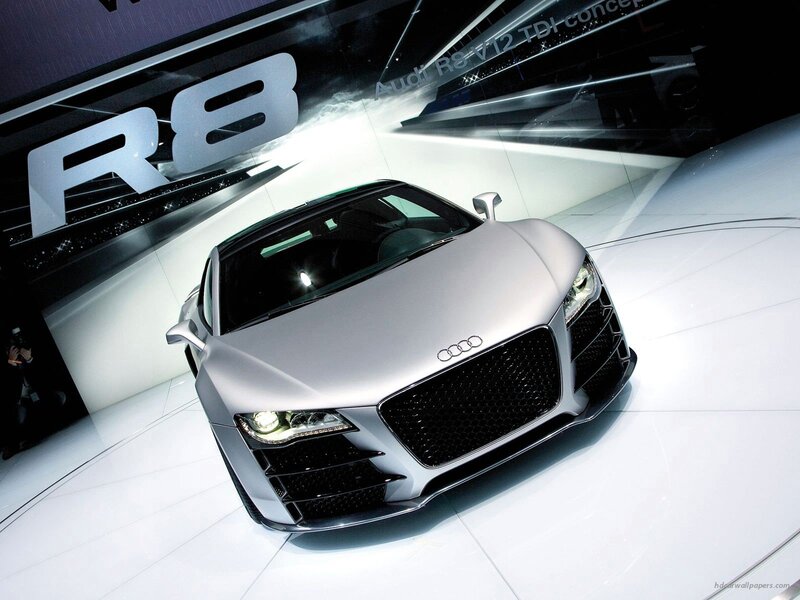 Silver Audi R8 Car — White, Dramatic, Photograph, Display Stand, Sign