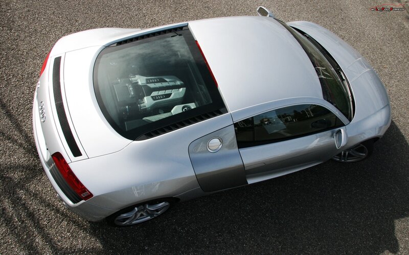 silver audi r8 from above