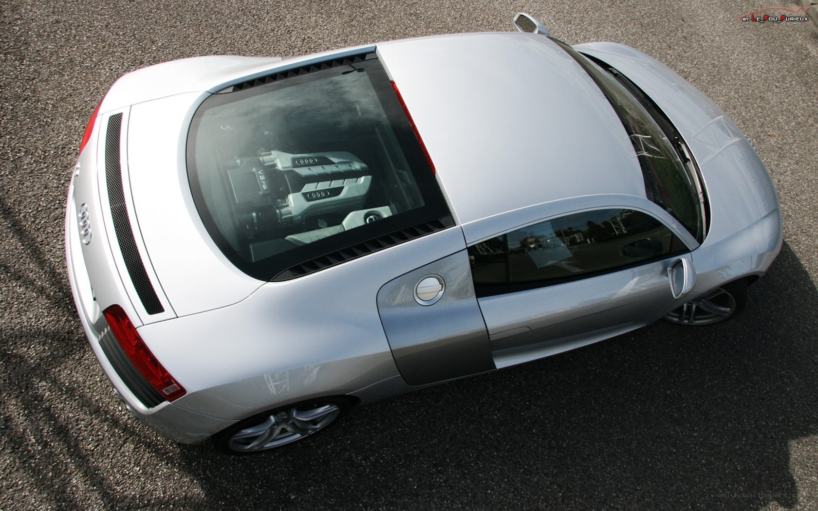 silver audi r8 from above