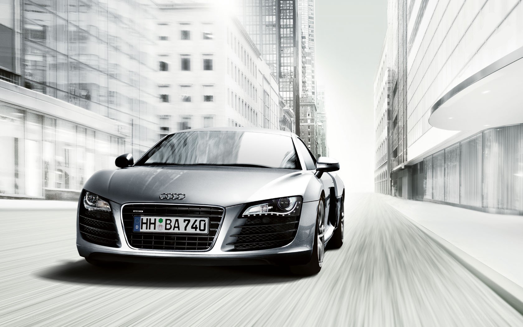 Silver Audi R8 in city