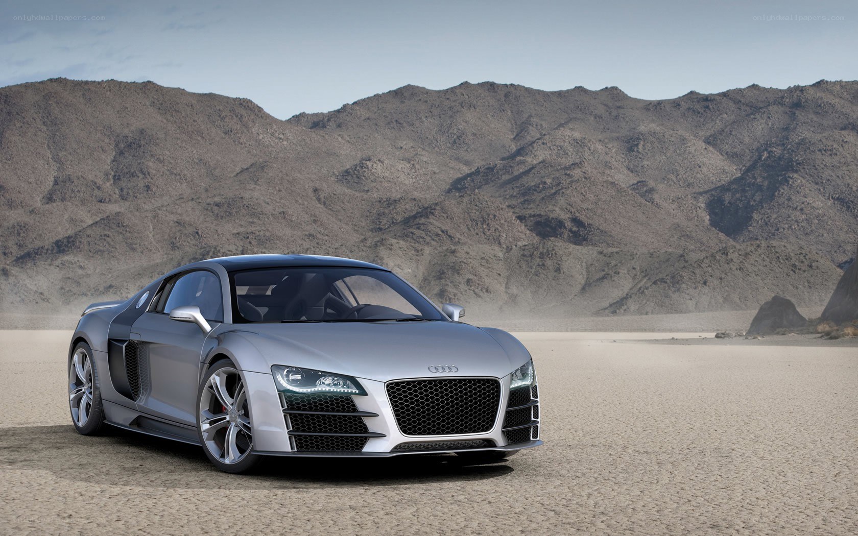 Silver Audi R8 in desert