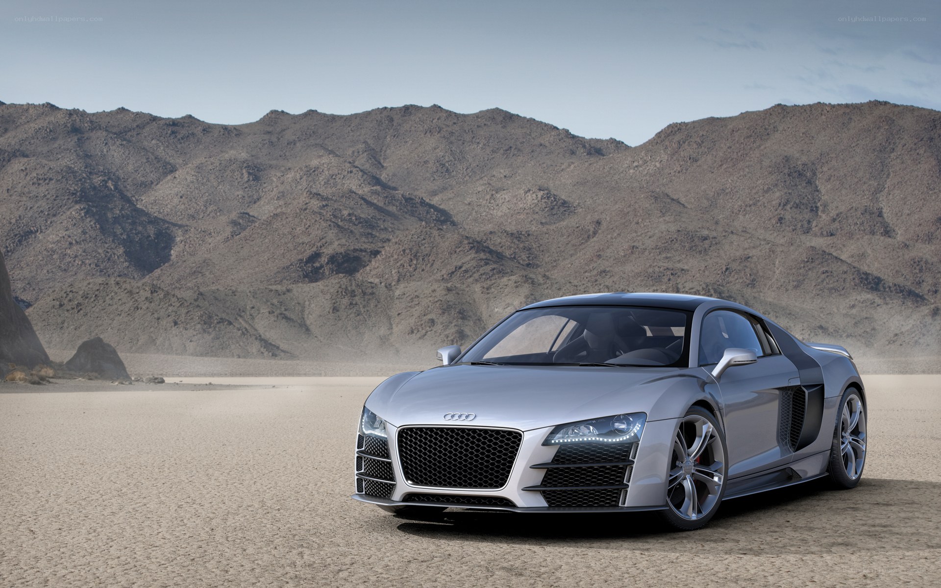 Silver Audi R8 in desert