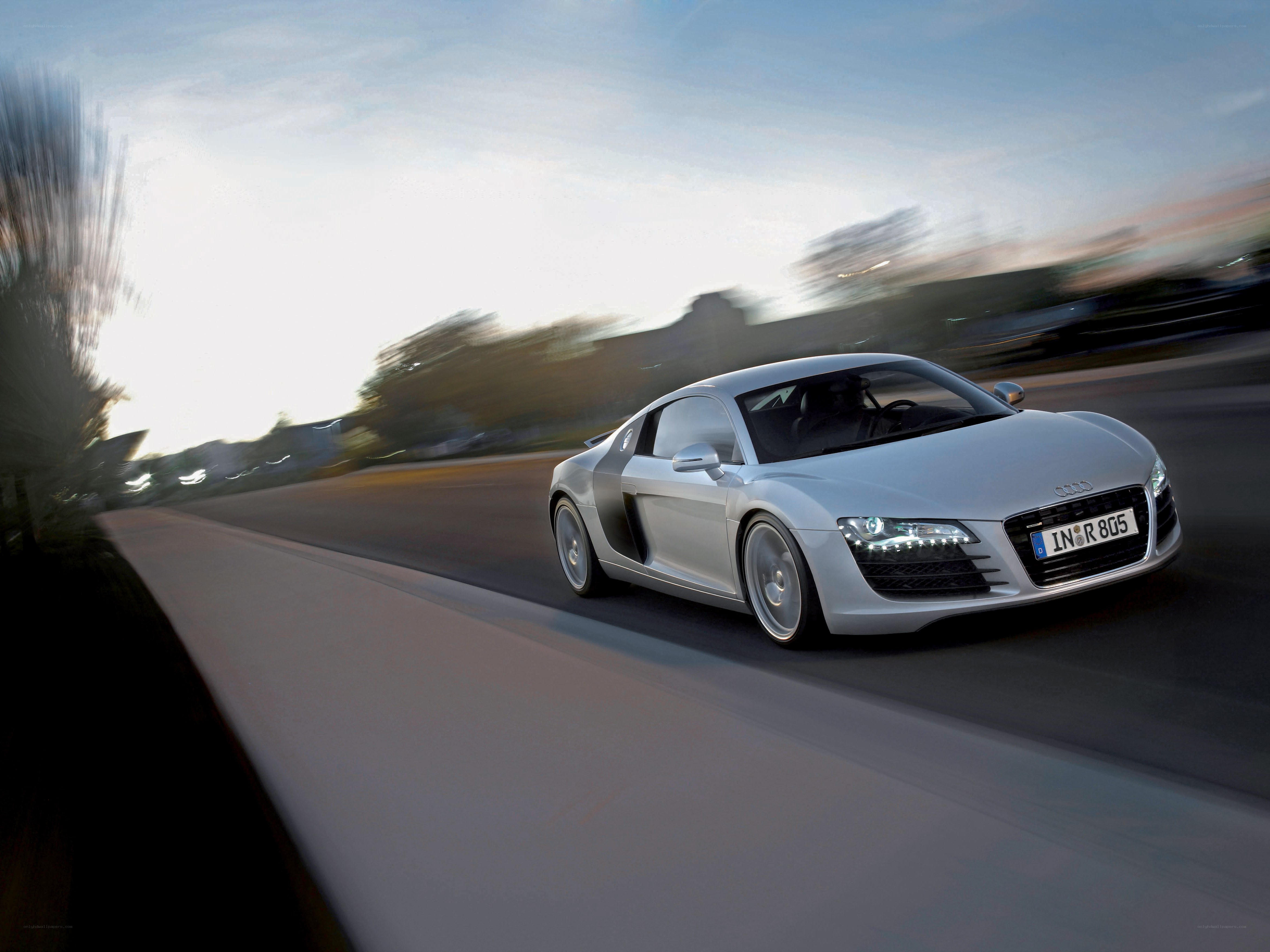 Silver Audi R8 in motion
