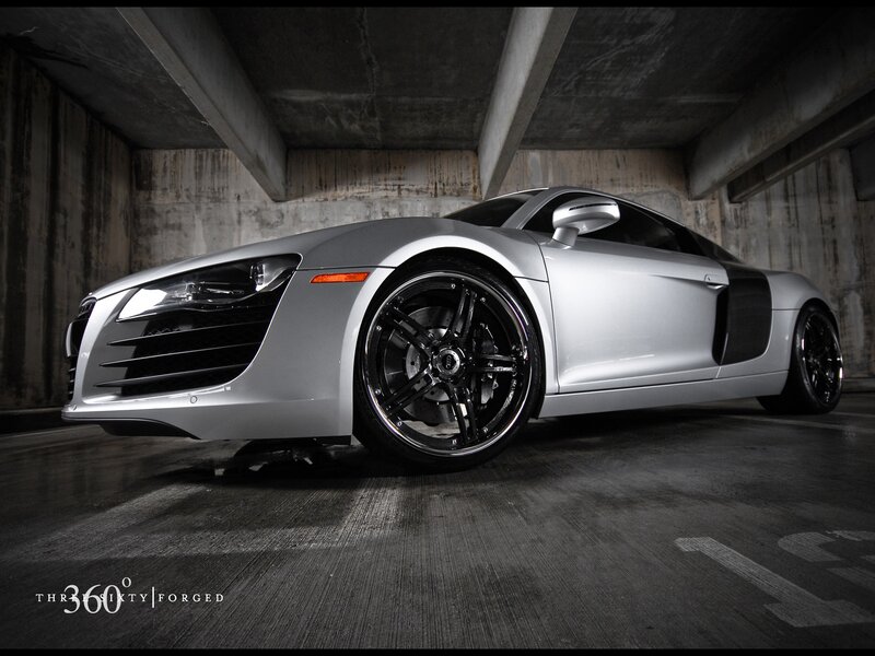 Silver Audi R8 in parking garage