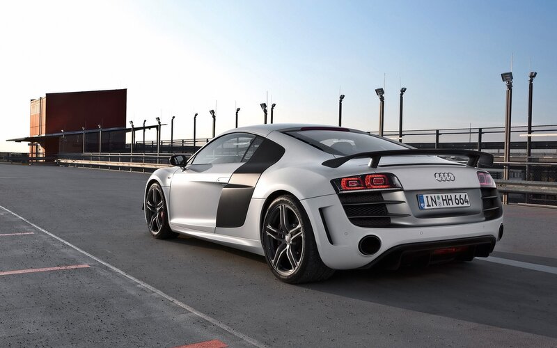 Silver Audi R8 on a racetrack