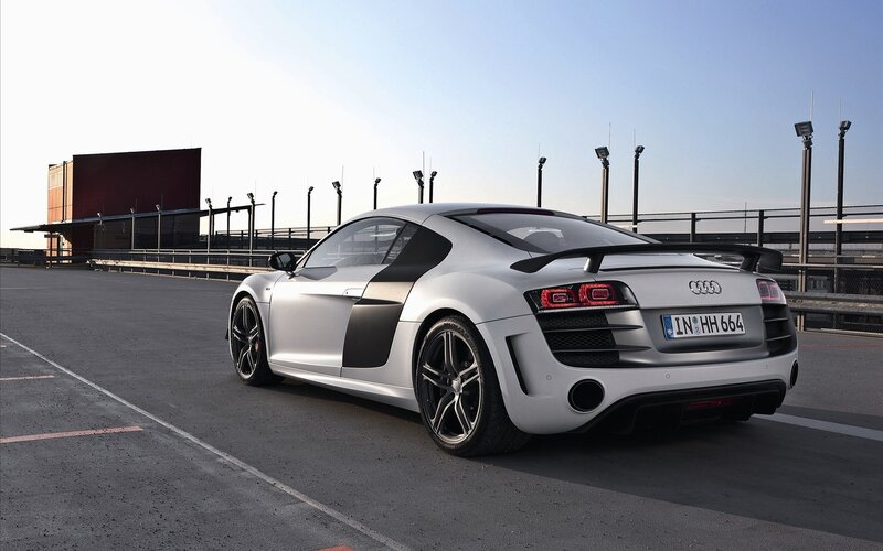 Silver Audi R8 on a racetrack
