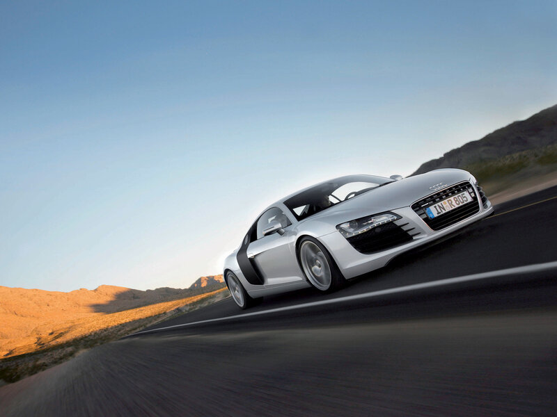 Silver Audi R8 on desert road
