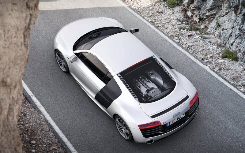 Silver Audi R8 on mountain road