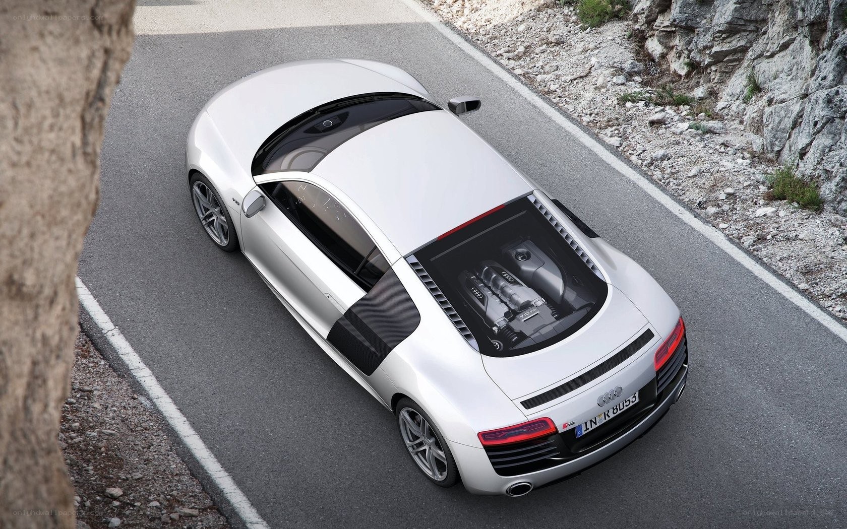 Silver Audi R8 on mountain road