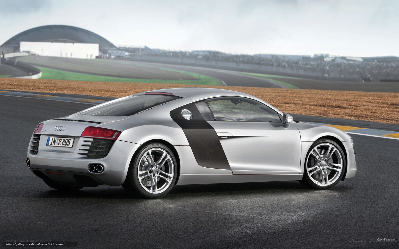 Silver Audi R8 on racetrack