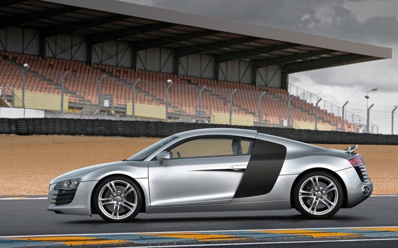 Silver Audi R8 on racetrack