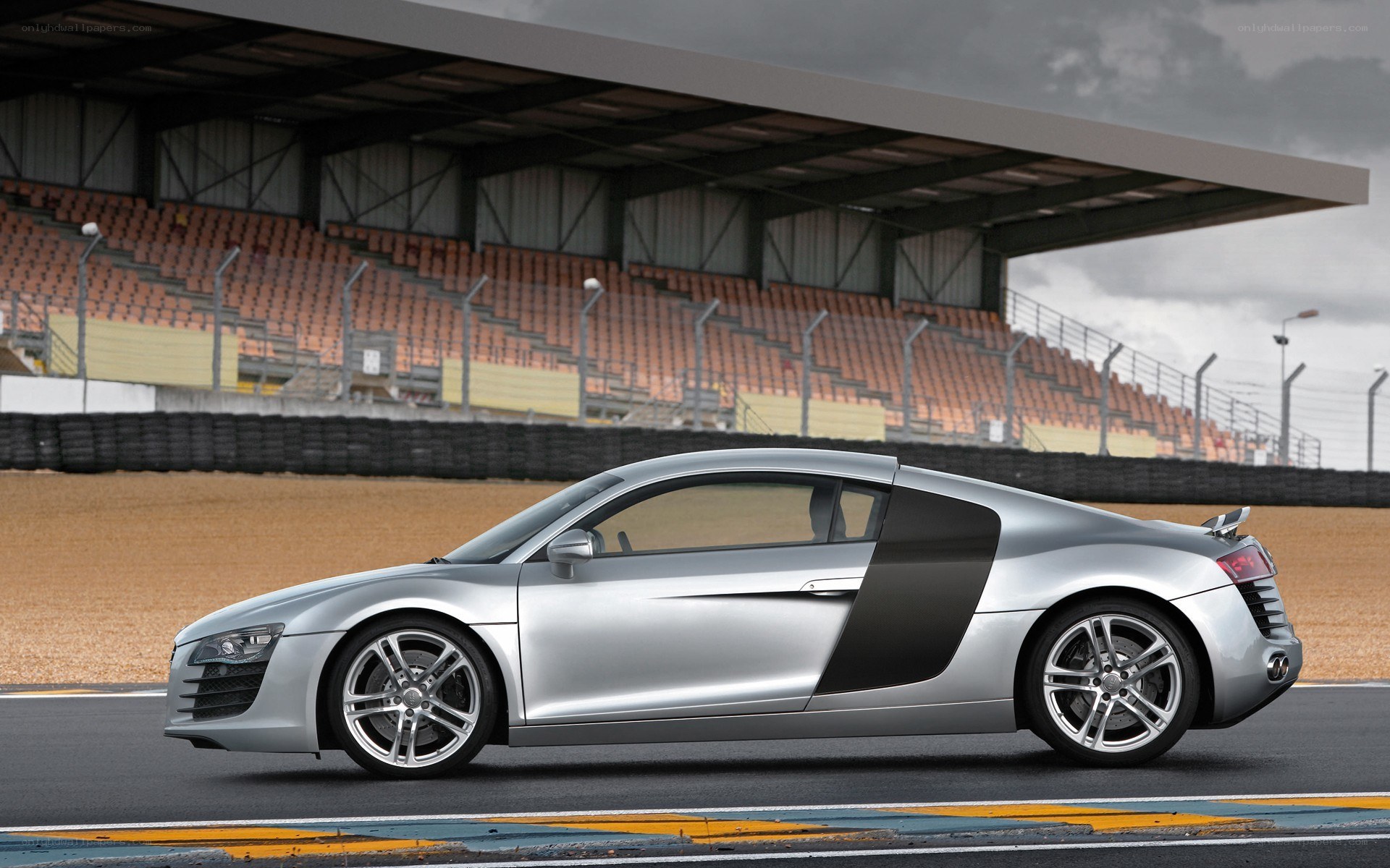 Silver Audi R8 on racetrack