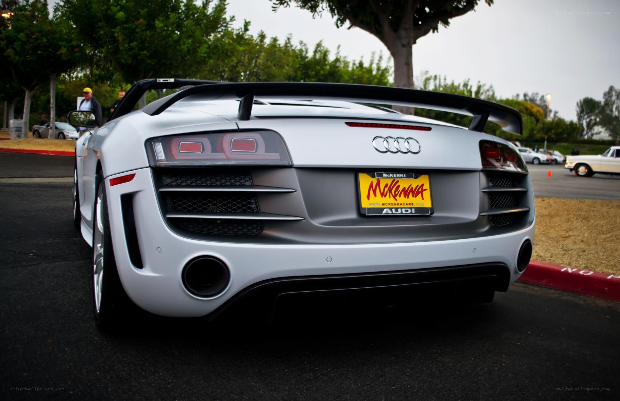 silver audi r8 rear view