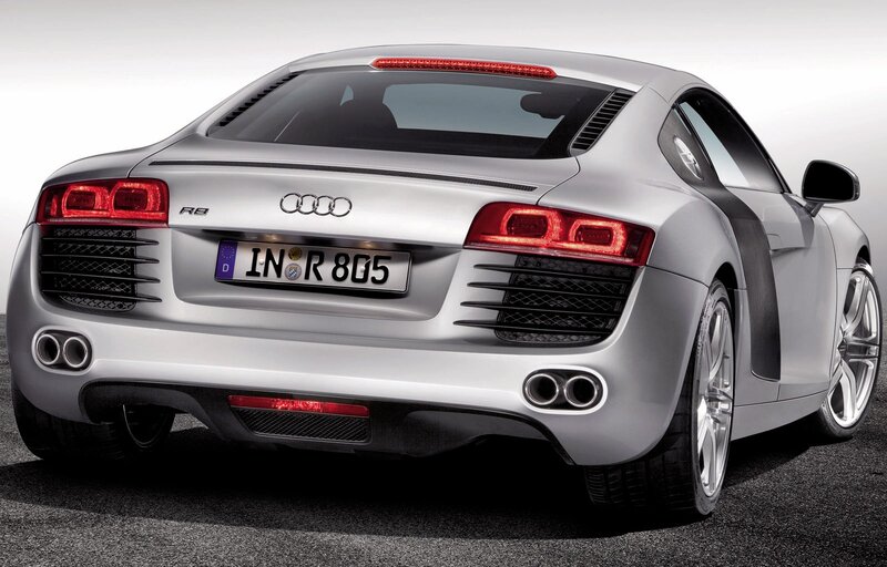 silver audi r8 rear view