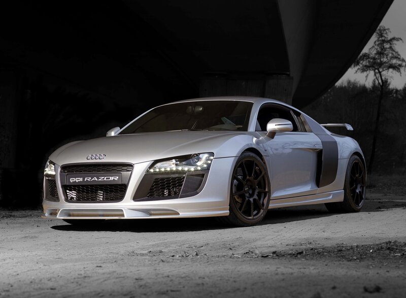 silver audi r8 sports car