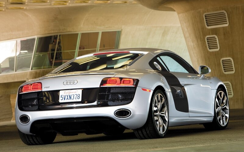 silver audi r8 sports car