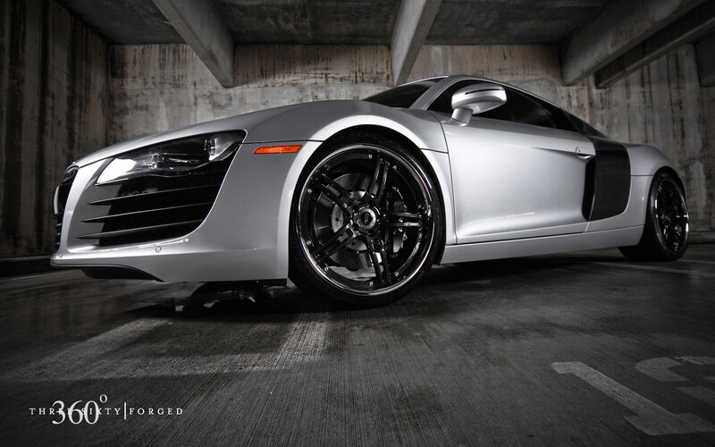 Silver Audi R8 Sports Car — Dramatic, Photograph, Concrete Garage