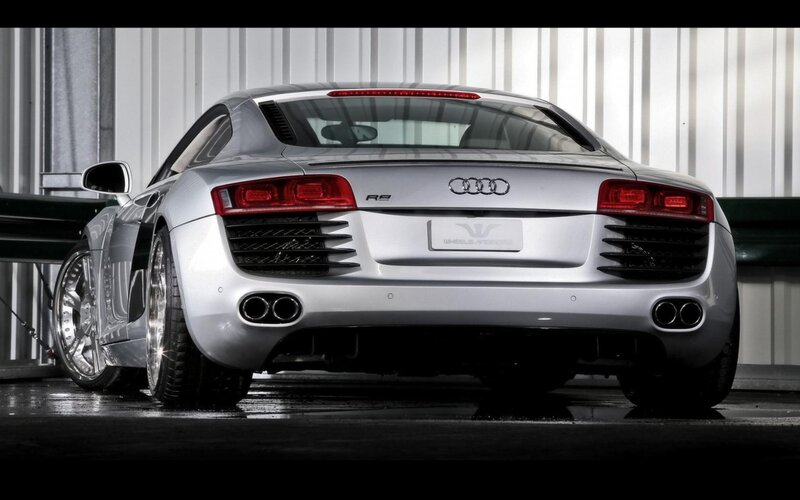 Silver Audi R8 Sports Car — Dramatic, Photograph, Exhaust Pipes, Wheels