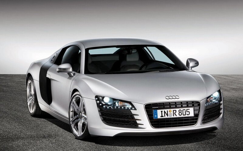 Silver Audi R8 Sports Car — Dramatic, Photograph, License Plate, Grille, Black, in R 805