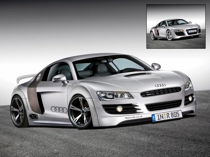Silver Audi R8 Sports Car — Dramatic, Photograph, License Plate, Inset Image