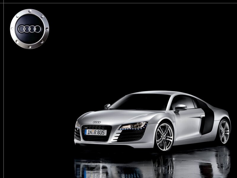 Silver Audi R8 Sports Car — Dramatic, Photograph, Logo