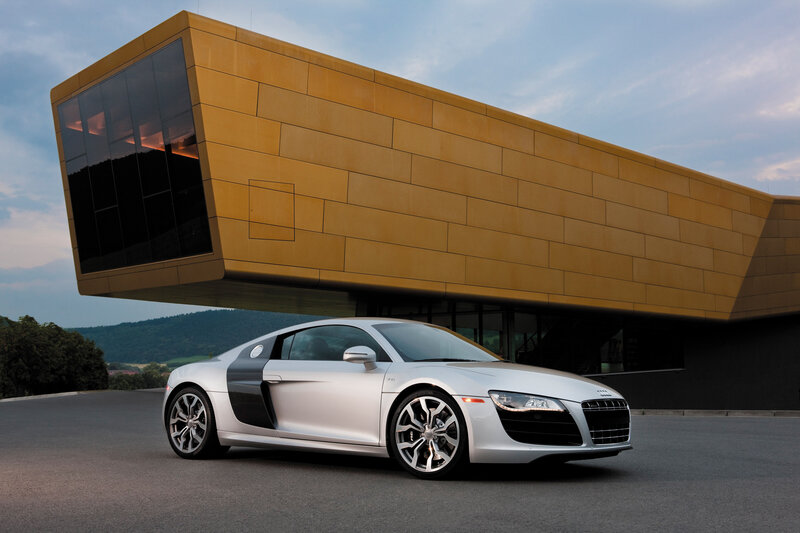 Silver Audi R8 Sports Car — Dramatic, Sunset