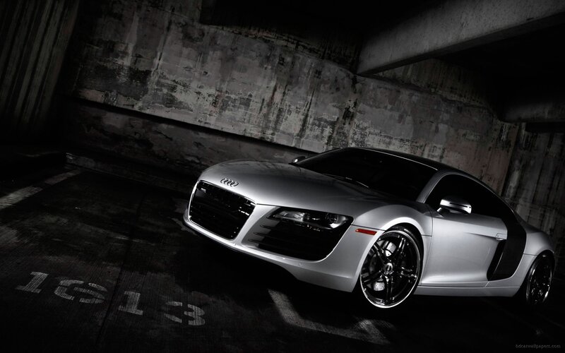 Silver Audi R8 Sports Car — Gray, Dramatic, Night