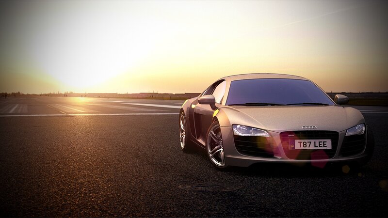Silver Audi R8 Sports Car — Gray, Dramatic, Sunset, 3d Render