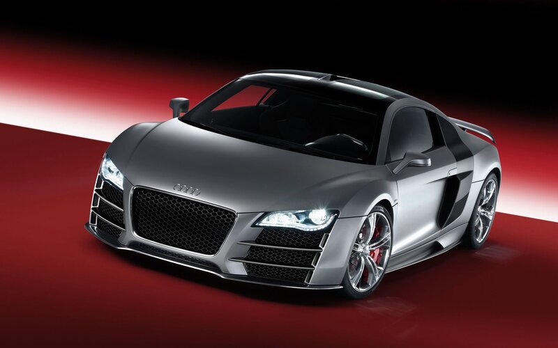 Silver Audi R8 Sports Car — Red, Dramatic