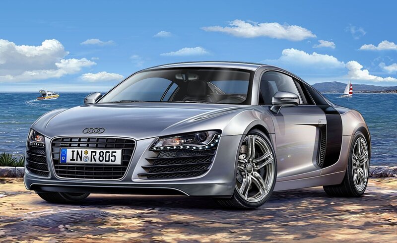 Silver Audi R8 Sports Car — Serene, Afternoon, Digital Art
