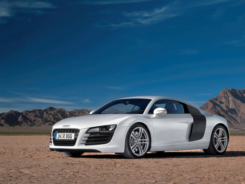 Silver Audi R8 Sports Car — White, Dramatic, Afternoon, Photograph