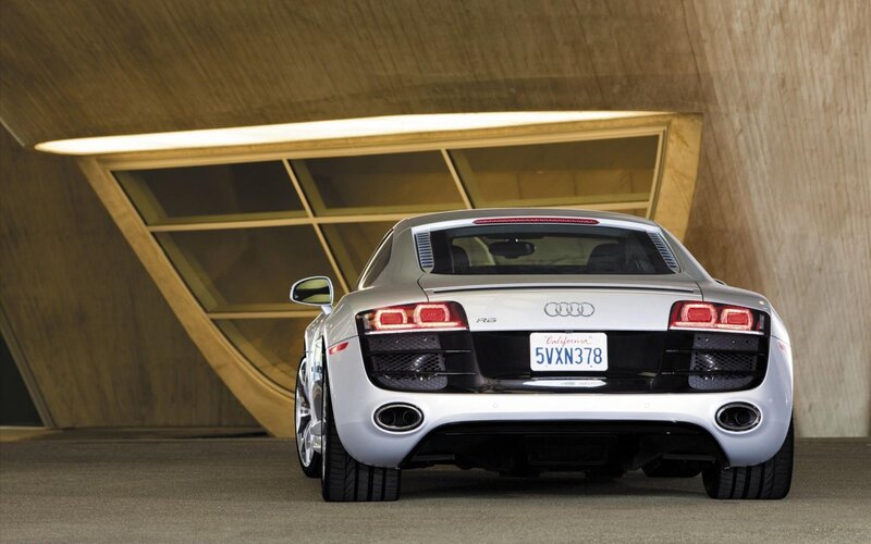 Silver Audi R8 Sports Car — White, Dramatic, Photograph, License Plate