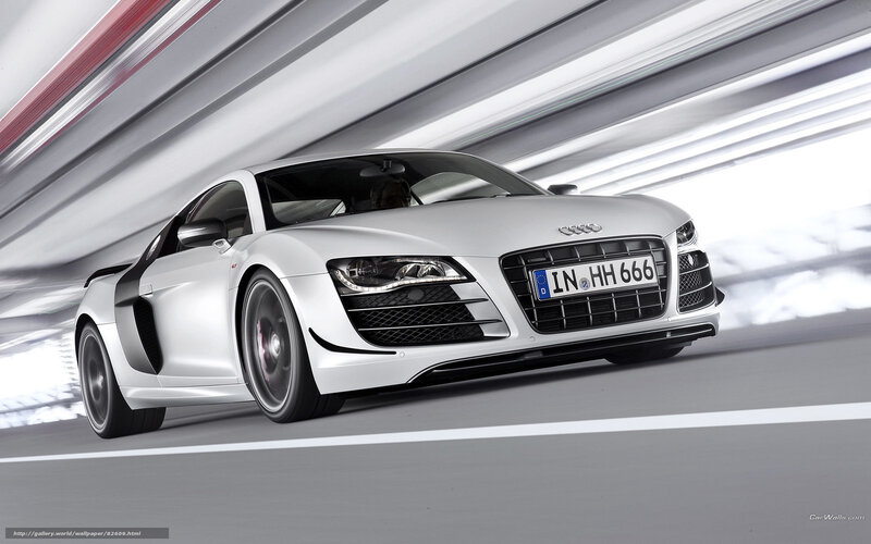 Silver Audi R8 Sports Car — White, Dynamic