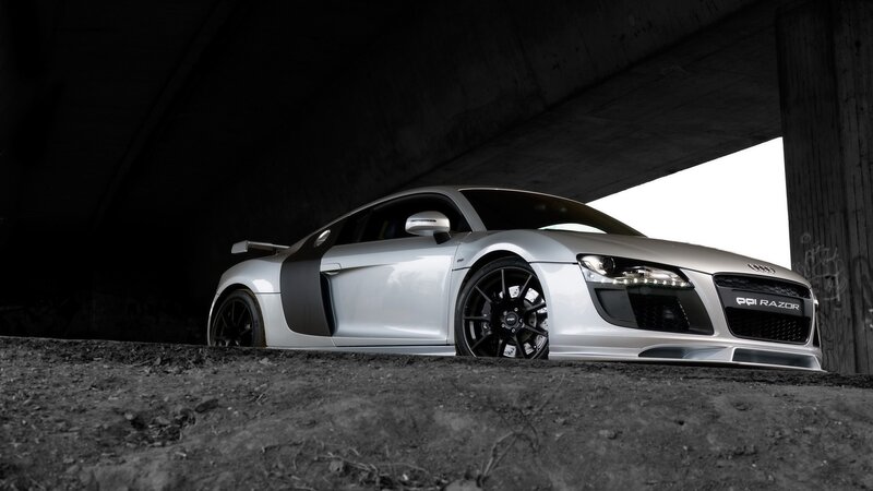 silver audi r8 under bridge