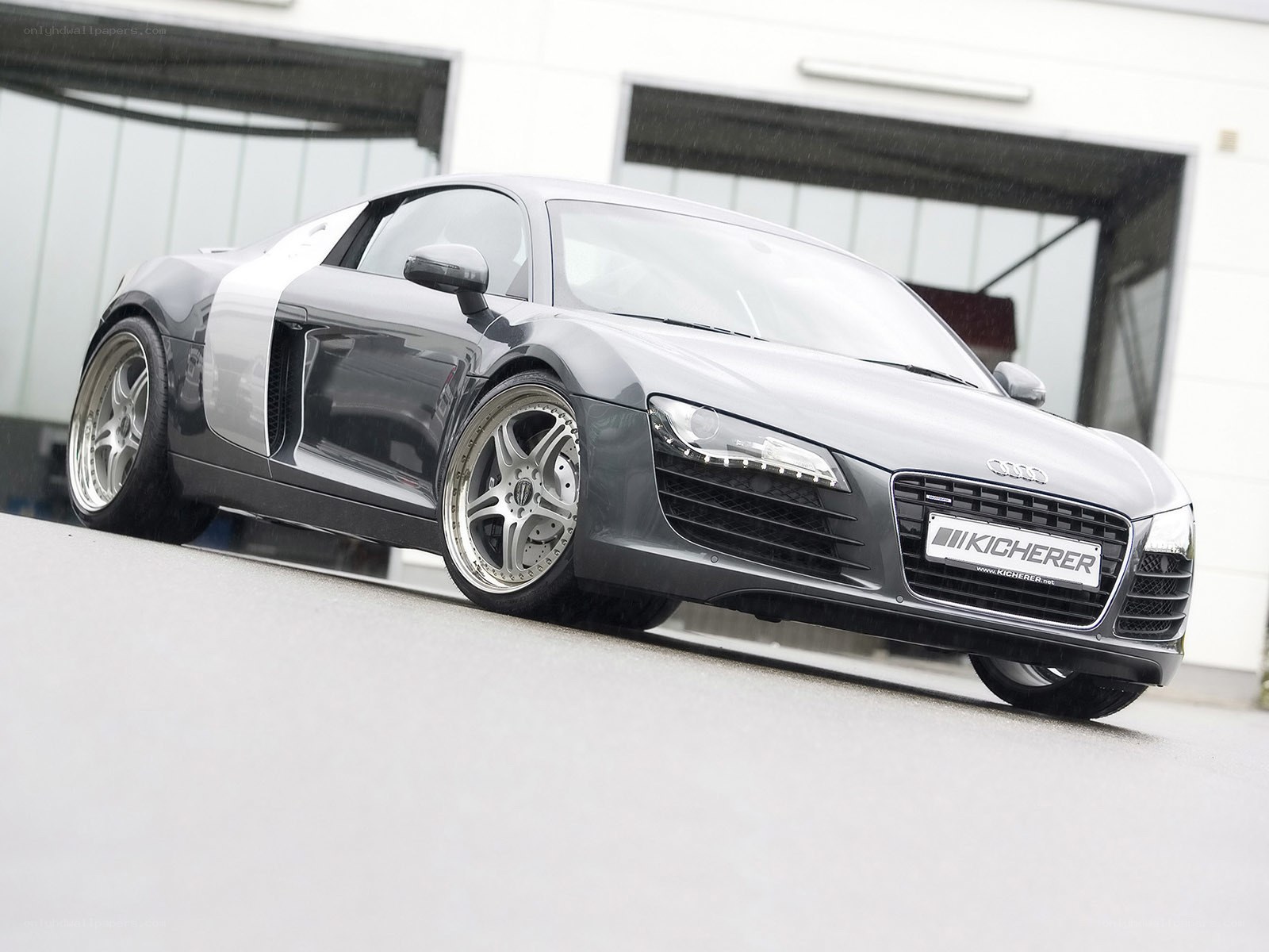 silver audi r8 with kicherer badge