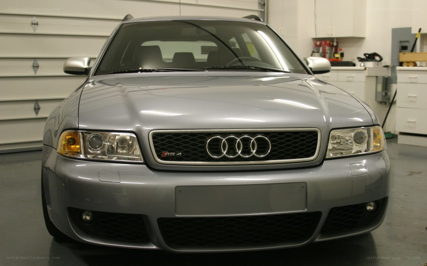 silver audi rs4 in garage