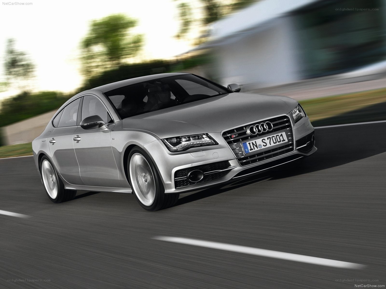 silver audi s7 in motion