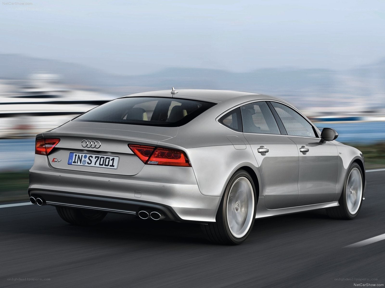 silver audi s7 in motion