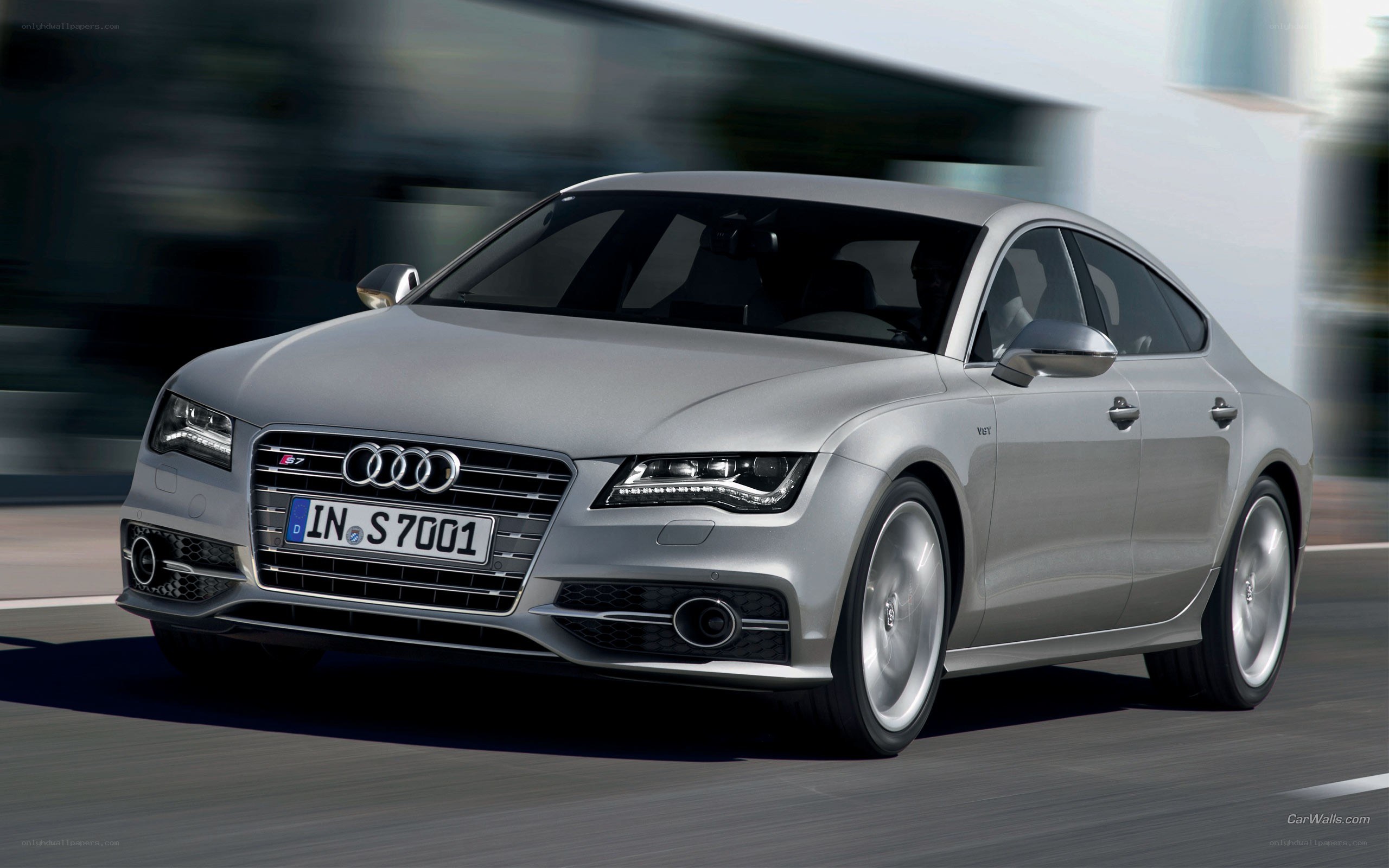 silver audi s7 in motion
