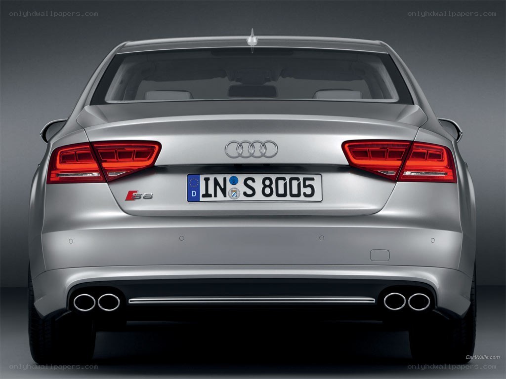 silver audi s8 rear view