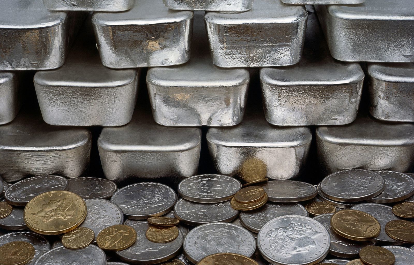 Silver bars and coins