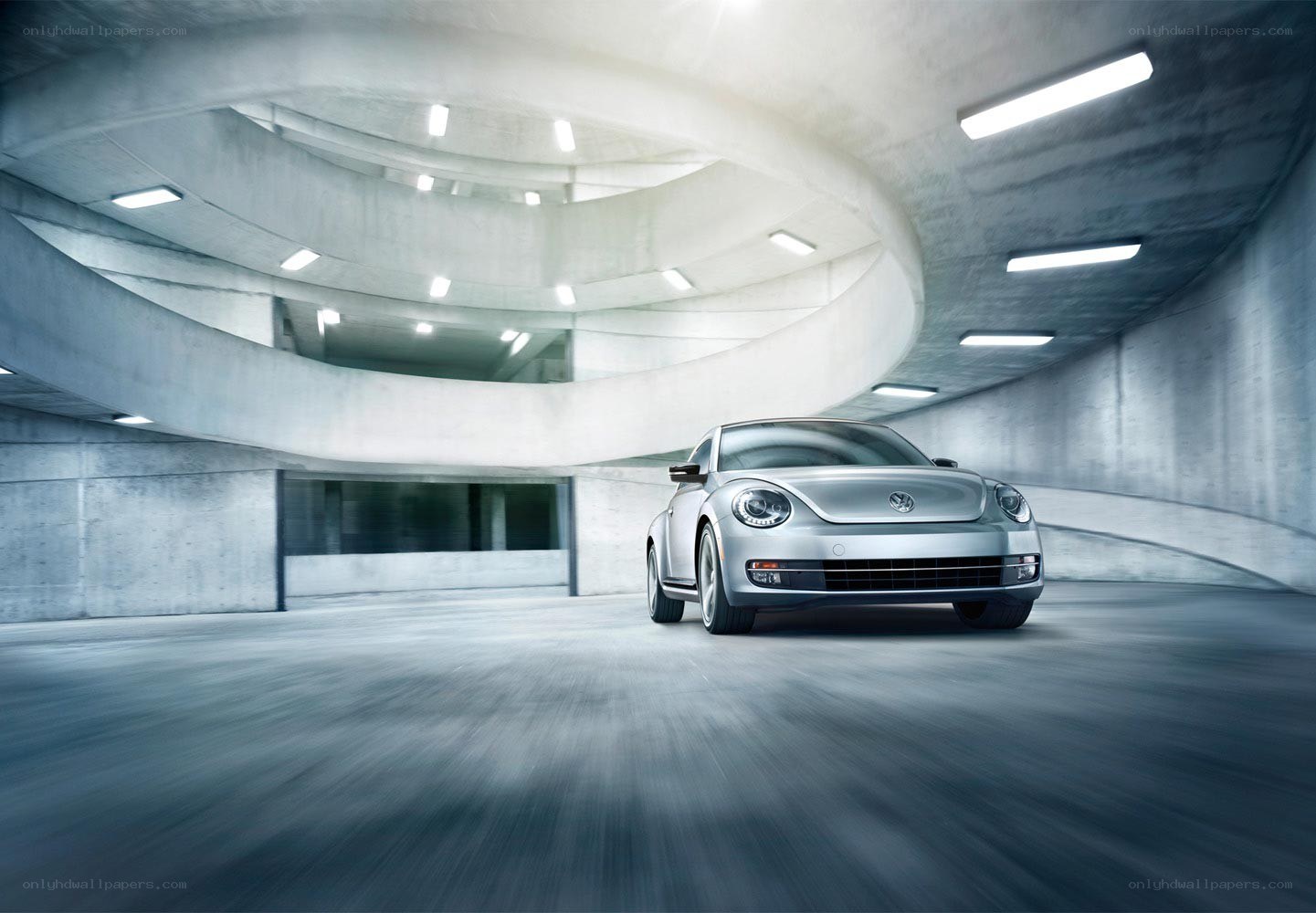 Silver Beetle in Modern Garage